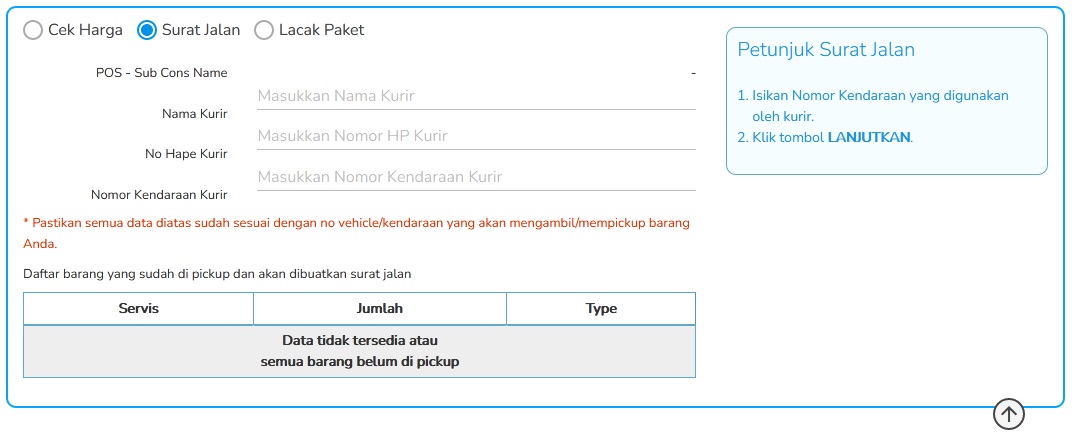 Menu Administrasi surat jalan